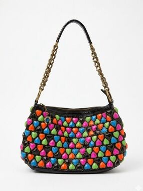Vintage Betsey Johnson Y2K Multi Color Candy Heart Studded Shoulder Bag NWT